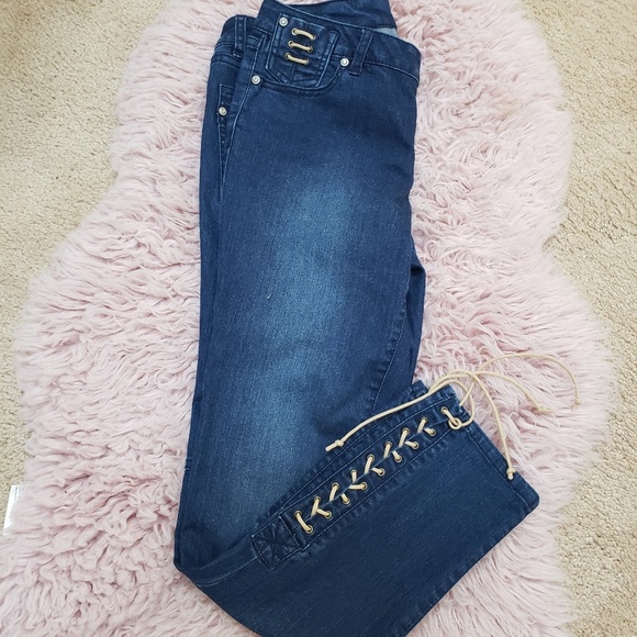 Cache Denim - CACHE GOLD CORD LACE UP STRAIGHT LEG STRETCH JEANS